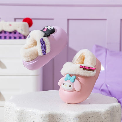 2024 New Winter Warm Cute Cartoon Indoor Mule Soft Non-slip Fluffy Slippers For Kids Teen Boys Girls Children Home Cotton Shoes