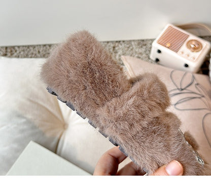 2025 Autumn Winter Children Warm Fur Shoes Fashion Rhinestone Moccasins Flats Outwear Girls Shoes Khaki, Beige, White
