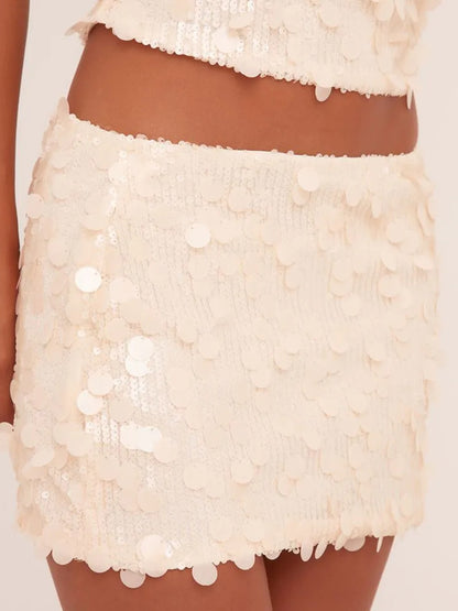 Women's Sparkly Sequin Mini Skirt Mid Rise Slim Fit Bodycon Short Skirt for Party, Work