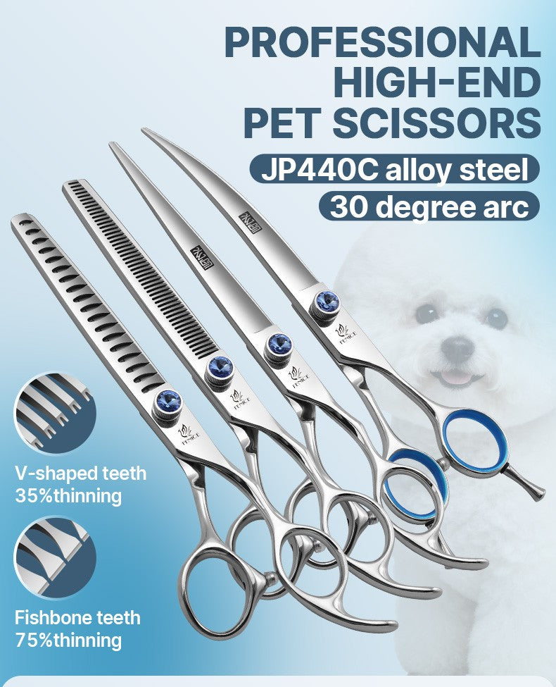 Tesoura Pet Fenice para Tosa Canina 7/7.5/8/9/10 Polegadas Reta, Tubarão, Curva, Desbaste para Esteticista Animal Tesoura