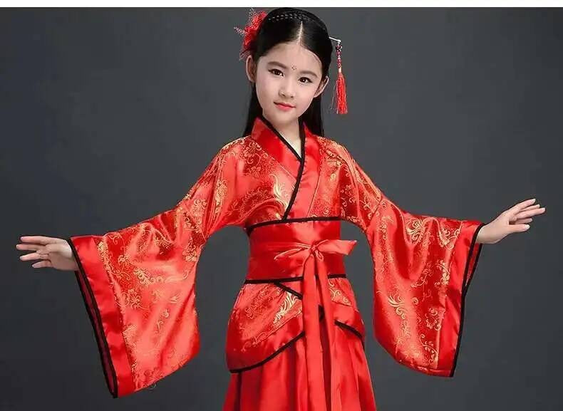 Hanfu Chinese Costume Girls Children Kimono Traditional Vintage Ethnic Fan Students Dance Halloween Japanese Yukata Kimono Style