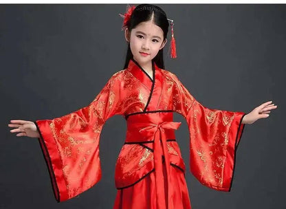 Hanfu Chinese Costume Girls Children Kimono Traditional Vintage Ethnic Fan Students Dance Halloween Japanese Yukata Kimono Style