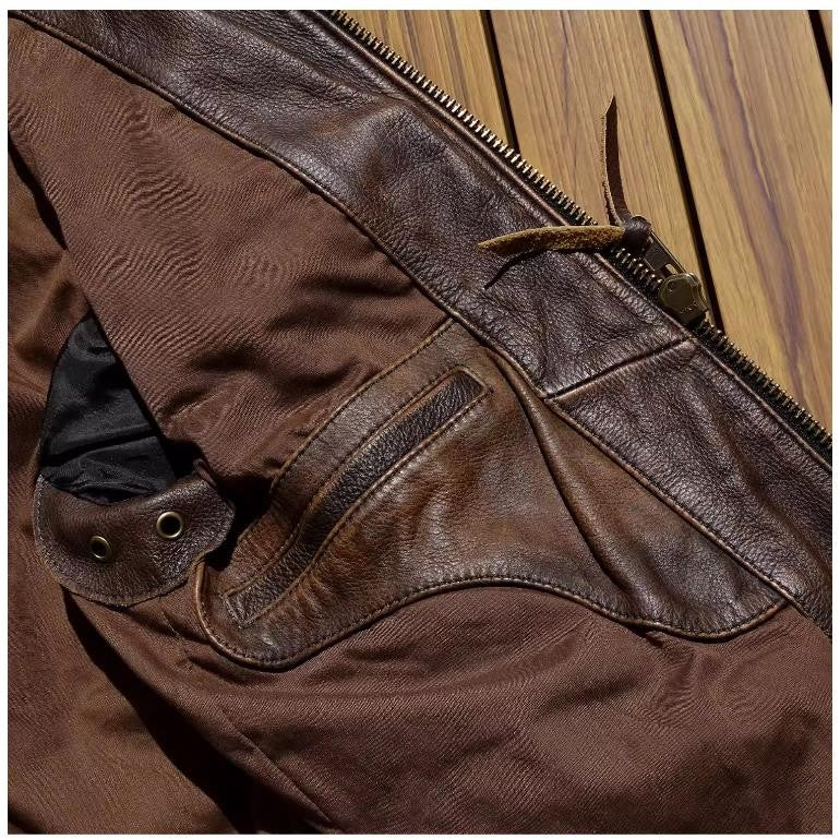YR!Wholesales.Retro 1930 quality natural cowhide jacket.Vintage brown genuine leather coat.Slim fit.Classic Rider leather cloth