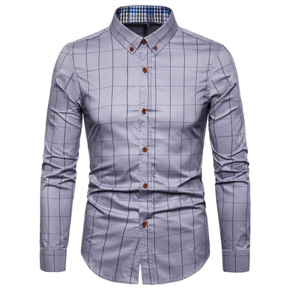 2026 Spring Men's Long-sleeved Shirt, Single-breasted Lapel Cotton Shirts, Blue
