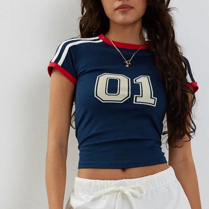 2024 Retro Street Aesthetic Baby T-shirt Women Green Brazil Letters Print Crop Tops Casual Slim Short Sleeve Y2k Clothes E-girls