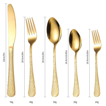20/30/40Pcs Luxury Tableware Flatware Set Creative Snake Skin Hotel Steak Dinnerware Set Stainless Steel Gold Cutlery Set Gift