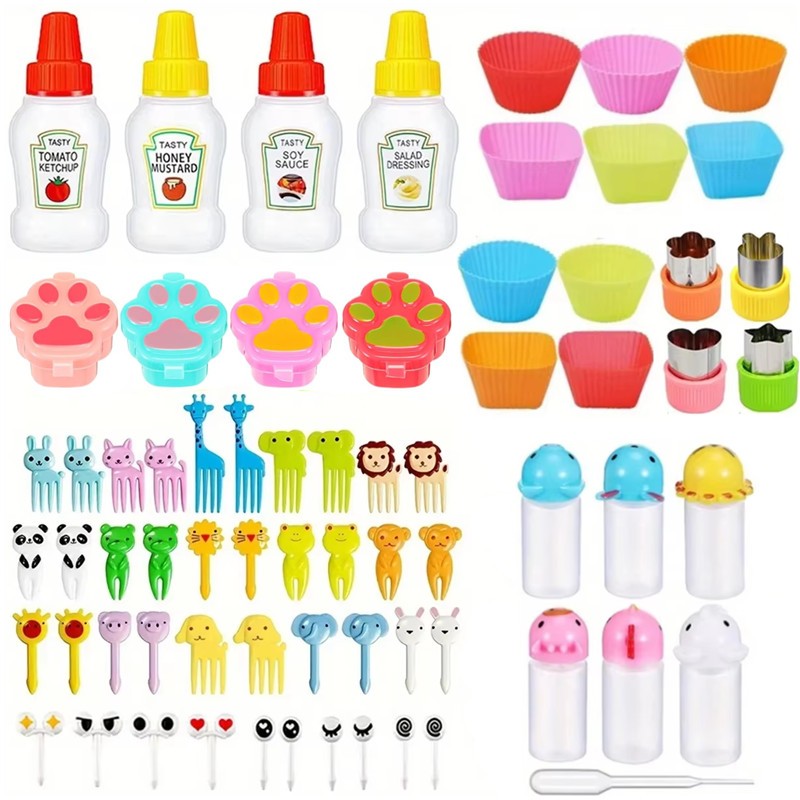 Garfo de Frutas Mini de 48-104 Peças Para Crianças Garfos Fofos de Lanche Palitos de Dente Acessórios de Caixa de Bento Divisórias de Silicone Para Lancheira