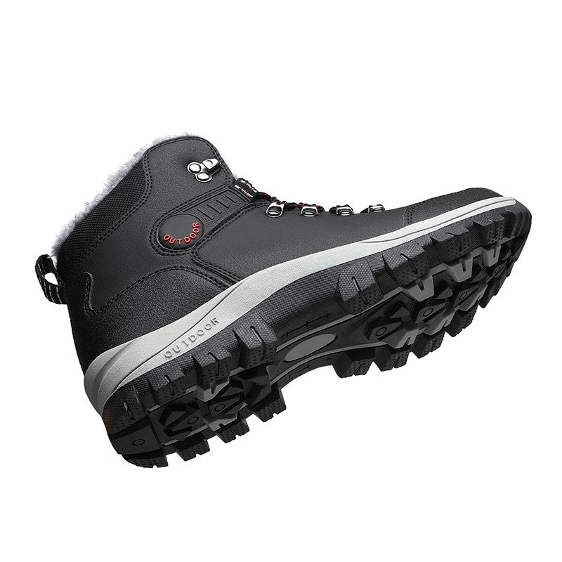 Botas de inverno masculinas com pele quente, antiderrapantes, sapatos casuais de trabalho masculinos, tênis de couro impermeáveis, botas de cano alto, tamanhos grandes