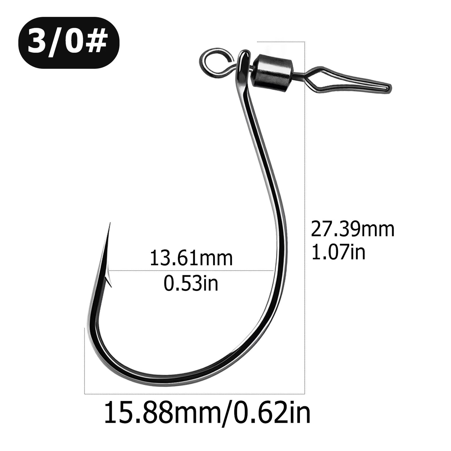 Anzol FishTrip Drop Shot com Girador Barrel e Snap 30 peças, Anzol Giratório In-line DropShot, Isca Macia, Anzol de Minhoca para Carpa e Robalo