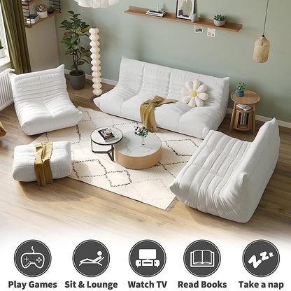Teddy Fabric Bean Bag Sofas Comfy Lazy Floor Sofa Couch Soft Lounge Chairs Foam-Filled Accent Chair for Living Room Bedroom
