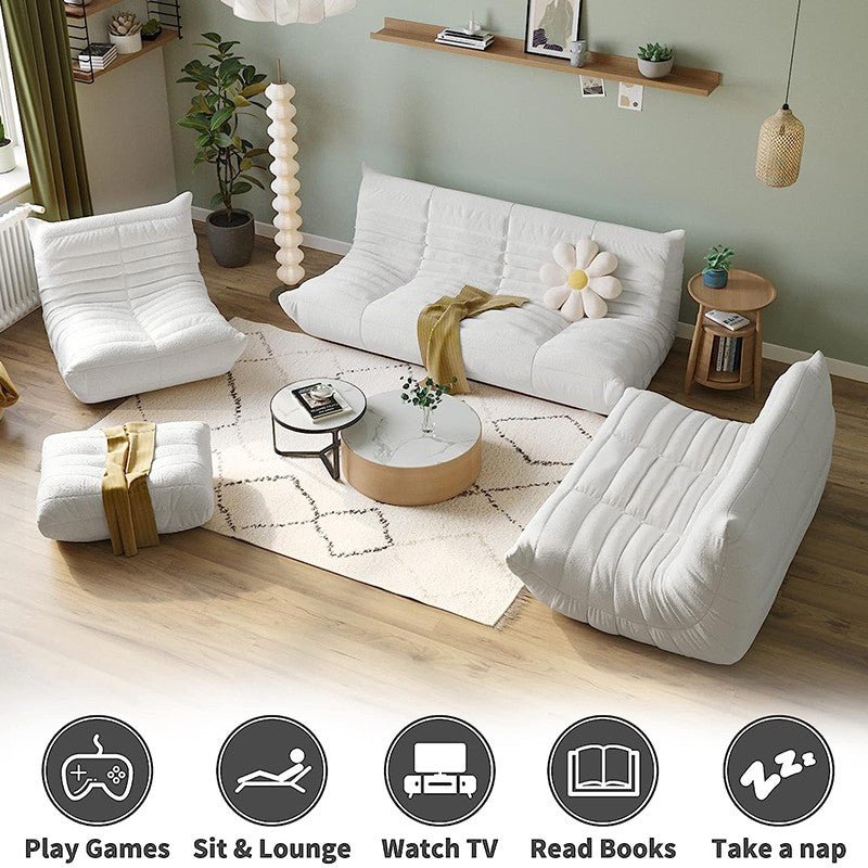 Teddy Fabric Bean Bag Sofas Comfy Lazy Floor Sofa Couch Soft Lounge Chairs Foam-Filled Accent Chair for Living Room Bedroom