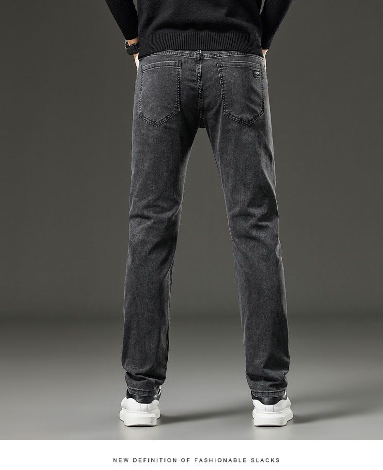 Men's autumn and winter hot jeans elastic small straight leg pants black gray micro elastic zipper fashionable versatile jeans