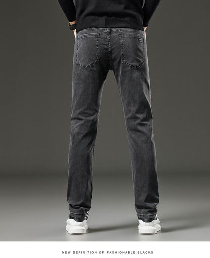 Men's autumn and winter hot jeans elastic small straight leg pants black gray micro elastic zipper fashionable versatile jeans
