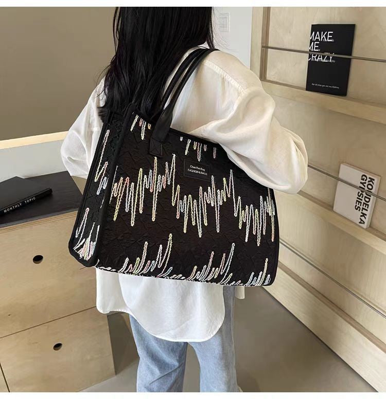 Large Capacity Canvas Bag Versatile Bag Women's Fashion Portable Shoulder Commuter Tote Bag Ethnic Style