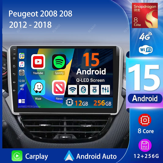 Android 15 Navigation Multimedia Player For Peugeot 2008 208 Series 2012 2013 2014 - 2018 Carplay Auto Stereo BT video Car radio