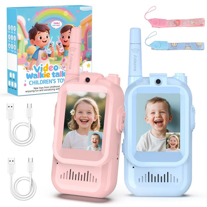 2Pcs Video Walkie Talkies for Kids 2-inch Video Intercom Rechargeable Voice Fonts One-Click Call Cartoon Intercom Toys Gift