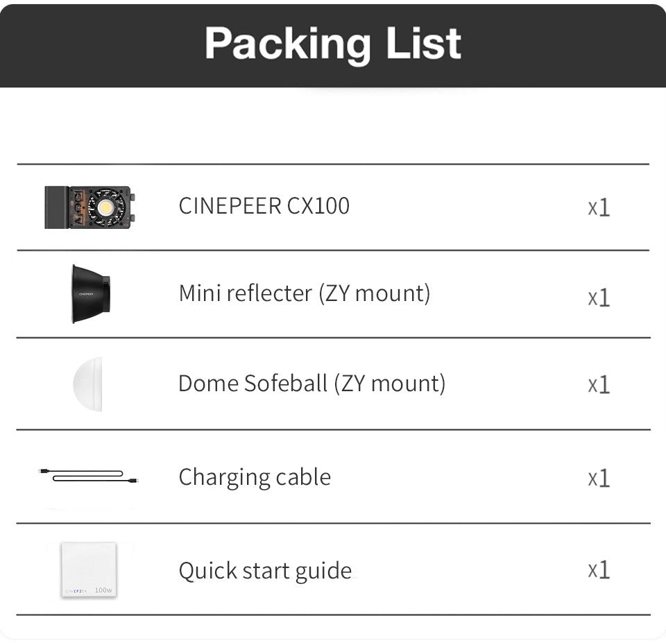 ZHIYUN Official CINEPEER CX100 100W Handheld Led COB Light Pocket Video Light Bi Color Photo Fill Light Photography Lighting
