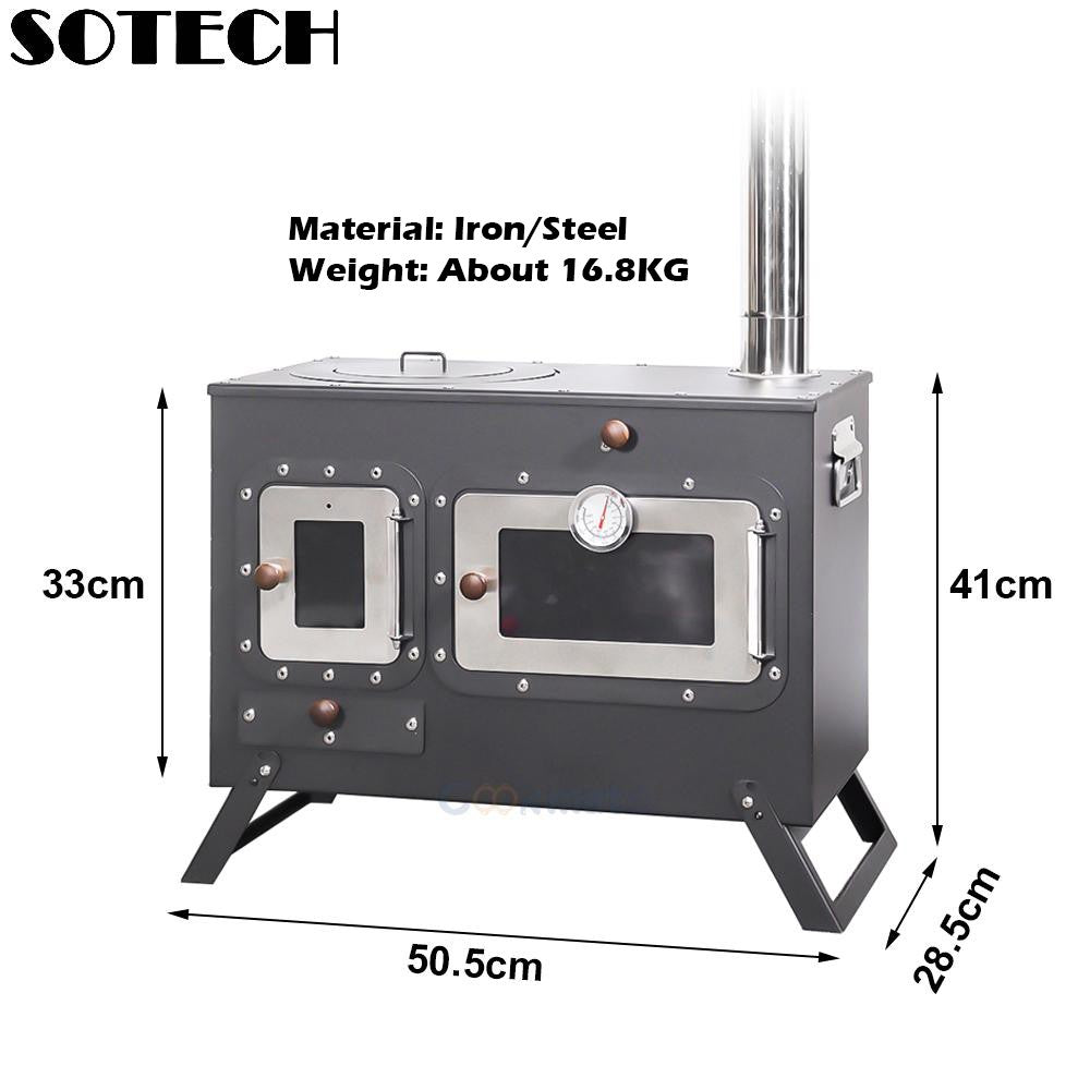 Fogão Multifuncional a Lenha para Acampamento Queimador Externo Portátil com Forno Barraca Fogão Caminhada Piquenique Churrasco Assar Aquecimento Pizza