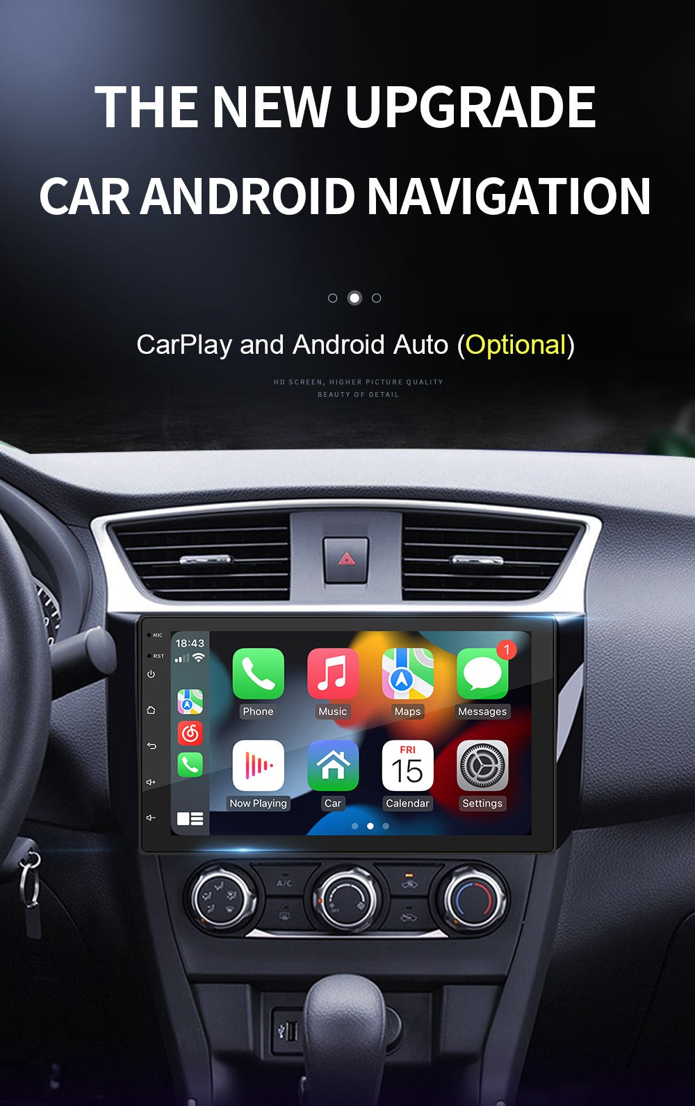 BQCC 7" Quad Core RAM ROM 2GB 32GB Android 13 ASP 16EQ WIFI GPS Navegação Rádio Automotivo Mirrorlink Carplay Car Palyer Para Universal