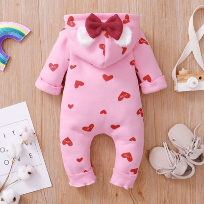 Newborn Baby Romper Love Printed Clothes Hooded Children Girl 0-1 Years Autumn Spring Infant Boy Jumpsuit Outfits 3 6 Months
