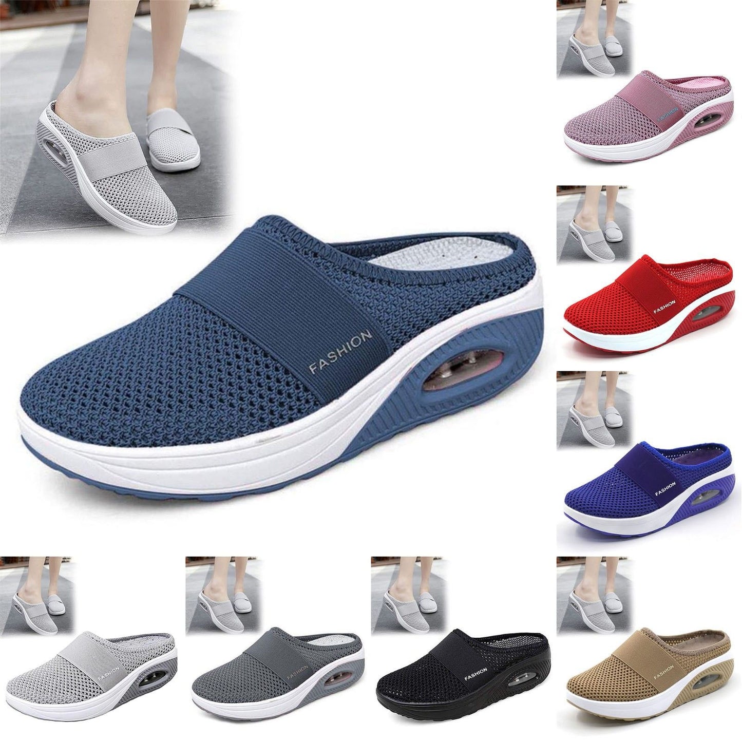 Slip-On Women'S Walking Sandals,Breathable Mesh Casual Shoes Breathable With Arch Support Knit Shoes Thickened Soft Sole