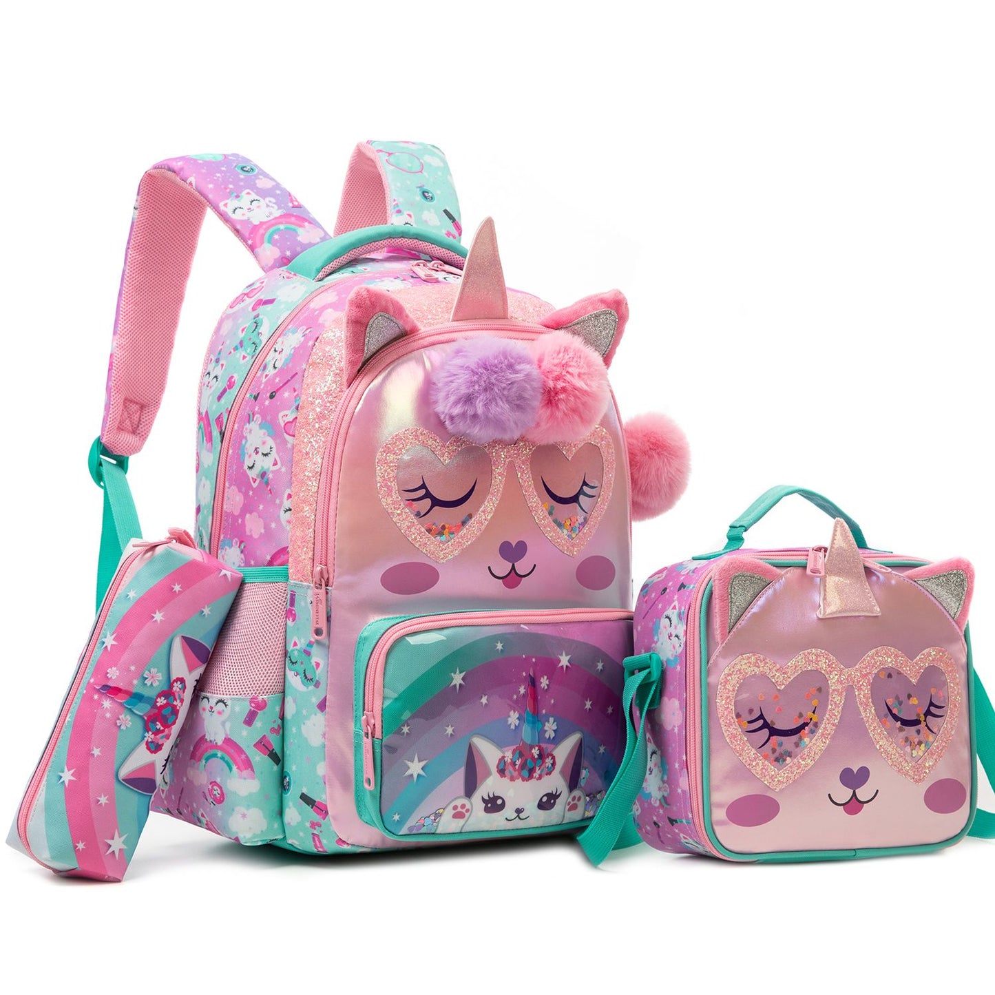 kids backpacks with Lunch Bag for girls 3pcs girls bookbag and Lunch Box Set for Elementary Middle School