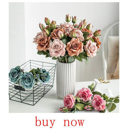 Artificial Flower Burned Edge Rose Wedding Bridal Bouquet Decor Home Outdoor Garden Festival Party Wreath Diy Ins Gift Scrapbook