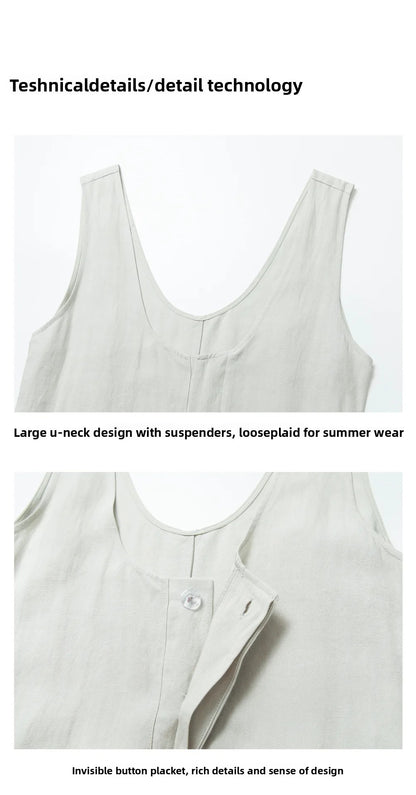 Colne U-Neck Linen Blend Vest And Knife Pleat One-Piece Pants Women's Fashion Design Sensation Tianli Material Long Pants