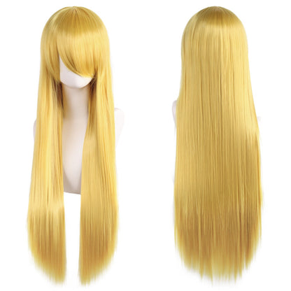 80cm Long Synthetic White Purple Cosplay Wigs Green Hair Straight Silver Wig Pink Hairpiece Lolita Wig with Bangs