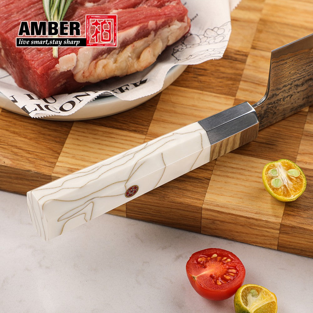Conjunto de Facas de Chef, Conjunto de Facas de Cozinha Damasco Japonês de 6 Peças, Conjunto de Facas de Chef Profissionais de Aço Premium de 67 Camadas, com Cabo de Resina de Malha Branca