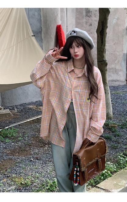 Ice Blue Plaid Long Sleeve Shirt Unisex Premium Cleanfit Denim Fabric V-neck Open Cardigan Style Holiday Vibes Short Length