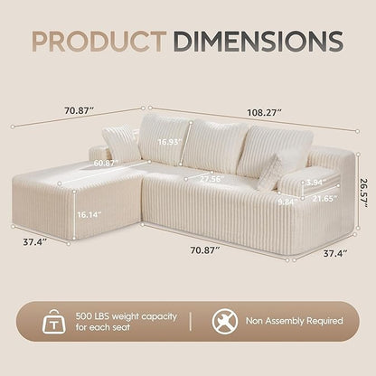 Modular L-Shaped 3-Seat Sectional | Memory Foam with Deep Seating & Storage Modules | Living Room Sofa