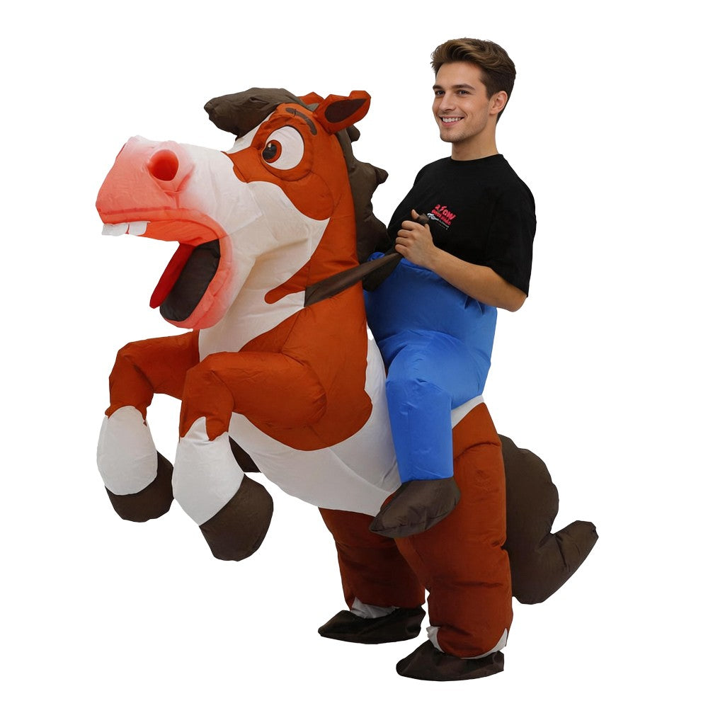 Funny Ride on Horse Inflatable Costume Adult Male Female Role Play Halloween Birthday Mascot Party Set