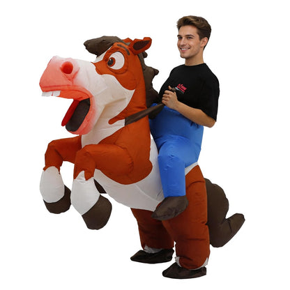 Funny Ride on Horse Inflatable Costume Adult Male Female Role Play Halloween Birthday Mascot Party Set
