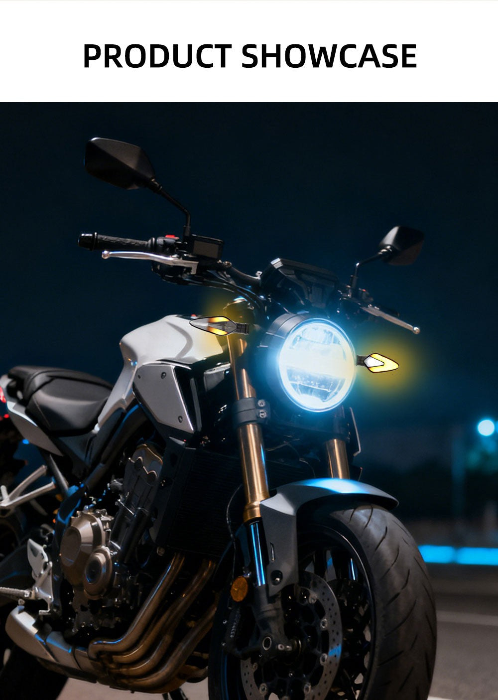 1 par de luzes LED para piscas de motocicleta, branco, amarelo, indicador, fluxo de água, indicador traseiro, pisca-pisca, DRL, luz de circulação diurna