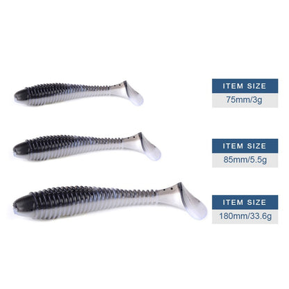 Iscas de Pesca MEREDITH Swing Impact FAT 75mm 85mm 180mm Iscas com Cauda de Remo Wobbler Isca Macia de Pesca para Baixo Isca de Silicone