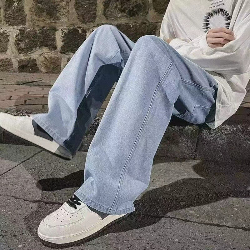 Calça Jeans Masculina Coreana Versão Estudantil Casual Calça Reta Solta Perna Larga Jeans Preto Cinza Azul Jeans Baggy
