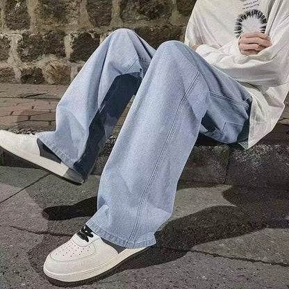 Calça Jeans Masculina Coreana Versão Estudantil Casual Calça Reta Solta Perna Larga Jeans Preto Cinza Azul Jeans Baggy