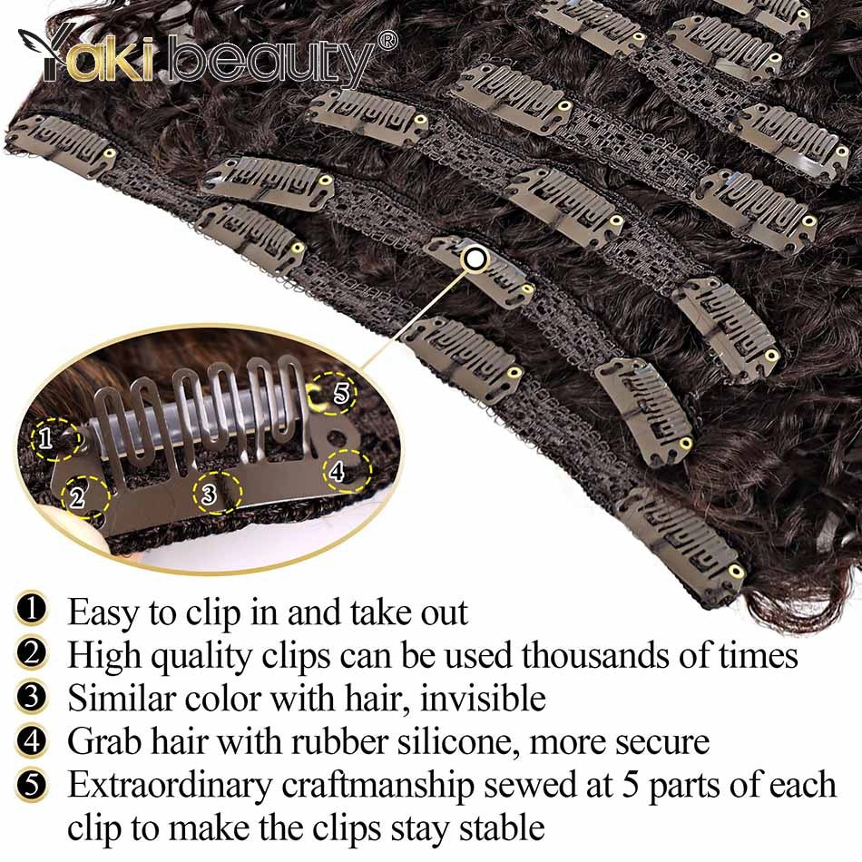 Apliques de Cabelo Cacheado 26'' Trama Dupla 6 Peças/Conjunto Clip-In Cabeça Completa Orgânico Seda Gelo Preto/Marrom 160g