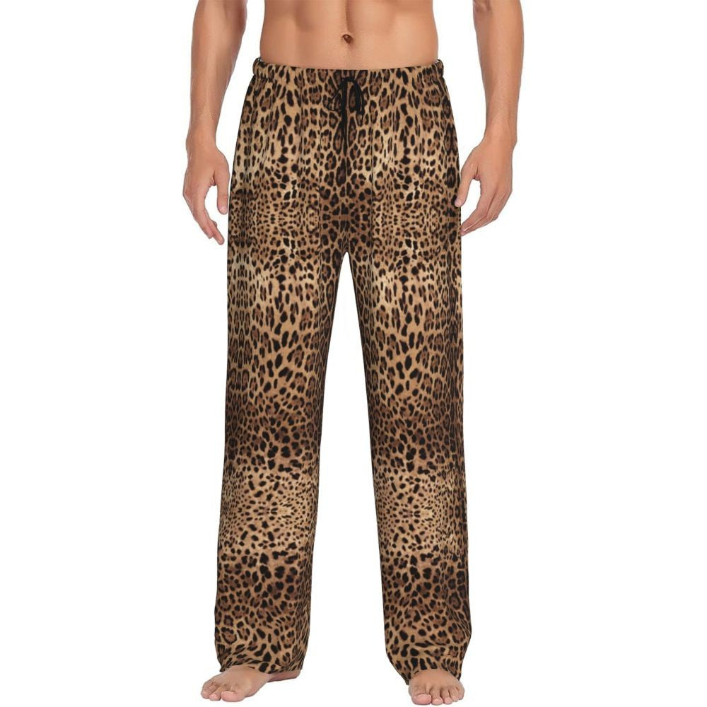 Custom Leopard Print Pajama Pants Men's Animal Skin Sleepwear Lounge Sleep Bottoms Stretch with Pockets
