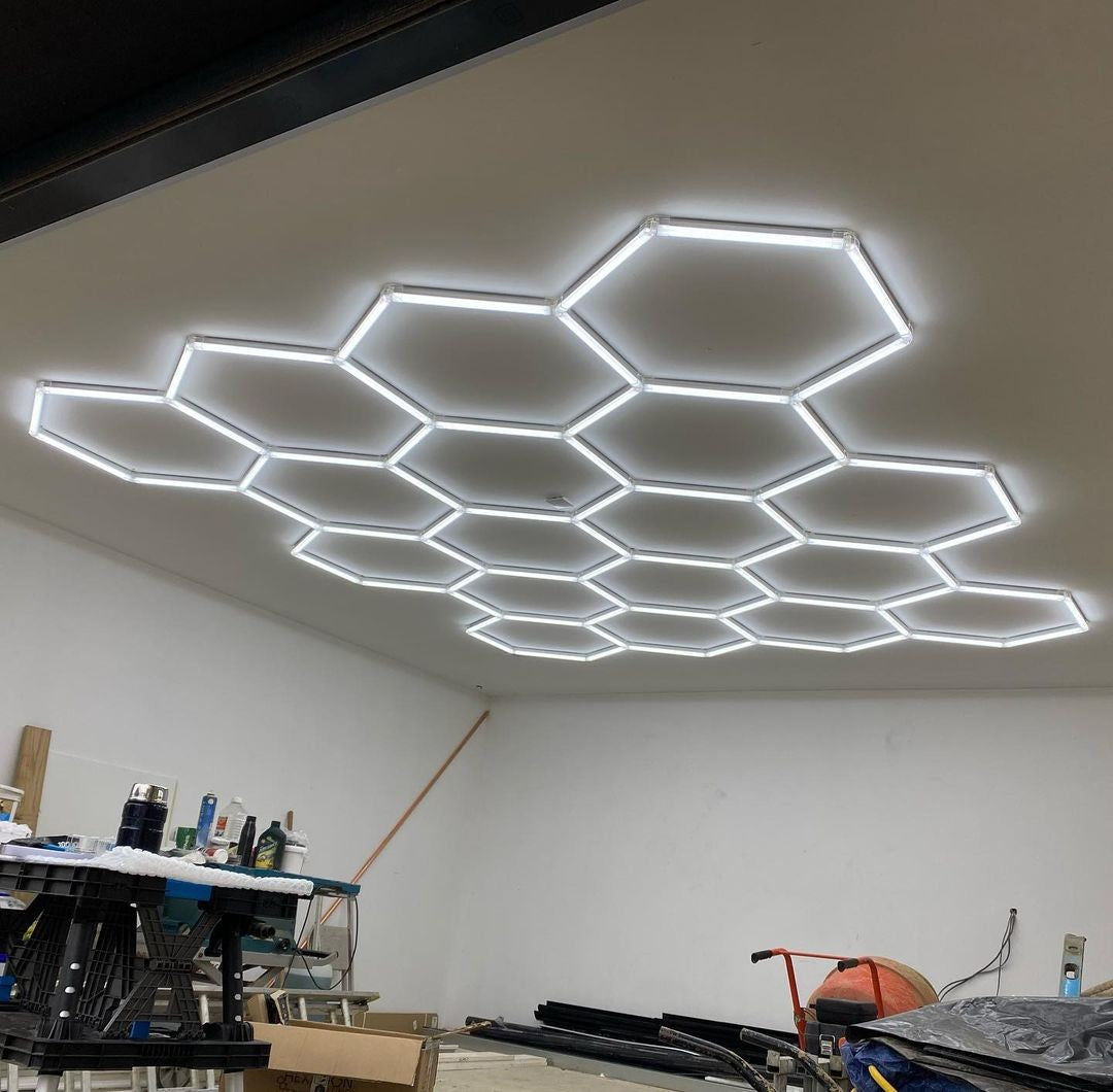 Garage Hexagon LED Light 50000H 6500K Ultra Bright for Home Gym Barbershop Car Detailing Bar Basement Workshop Ceiling Lighting