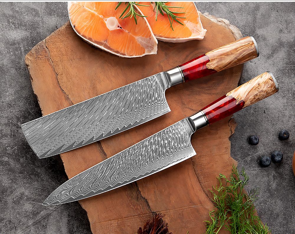 XITUO Conjunto de Facas de Cozinha de Aço Damasco de 1 a 9 Peças Inclui Faca do Chefe, Faca de Pão, Cutelo, Faca Santoku, Faca Nakiri para Desossar