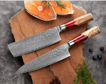 XITUO Conjunto de Facas de Cozinha de Aço Damasco de 1 a 9 Peças Inclui Faca do Chefe, Faca de Pão, Cutelo, Faca Santoku, Faca Nakiri para Desossar