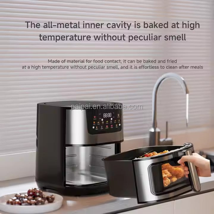 Large 15L Capacity Smart Home Appliances Stainless Steel French Air Fryer Machine Square-Shaped Visual Window Household