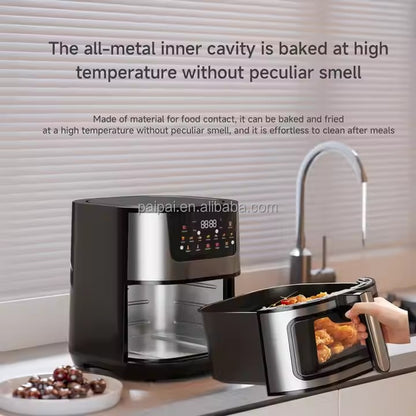 Large 15L Capacity Smart Home Appliances Stainless Steel French Air Fryer Machine Square-Shaped Visual Window Household