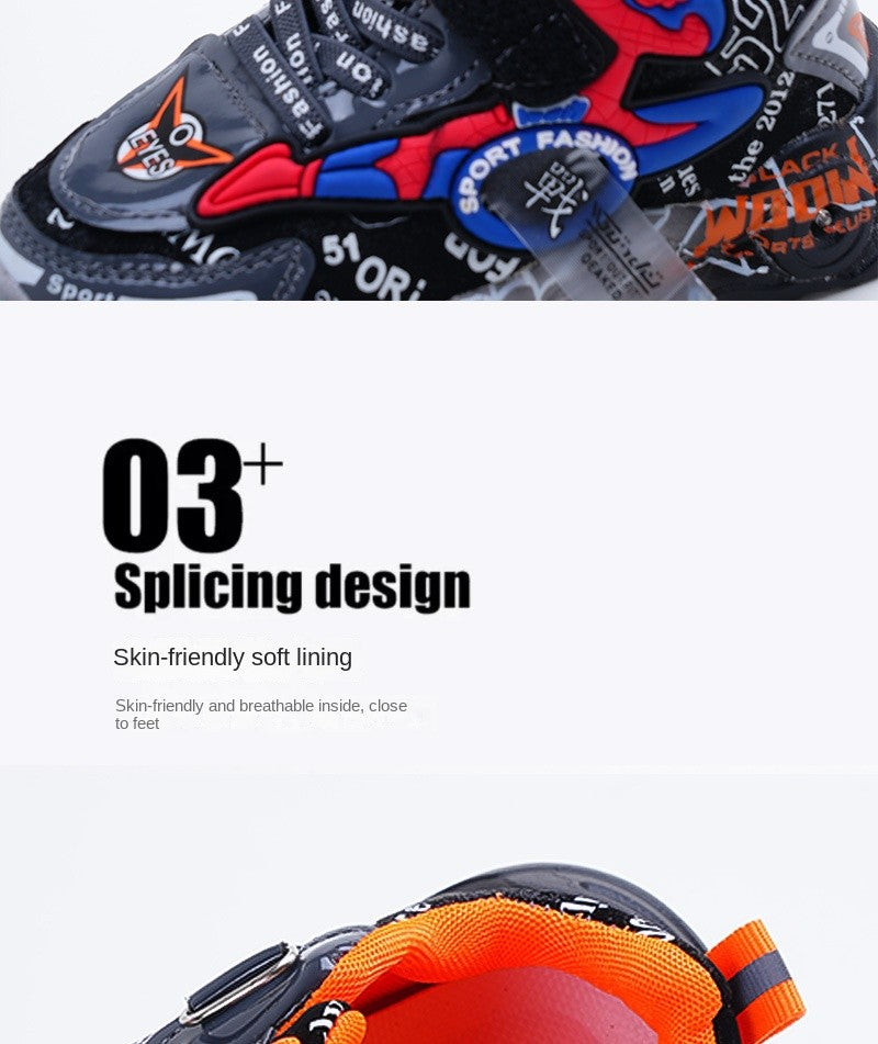 Disney LED Casual Sneakers Red Black For Spring Boys Spiderman Outdoor Shoes Children Lighted Non-slip Shoes Size 21-30