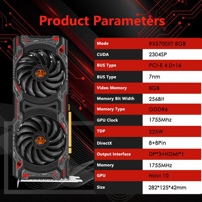 AIBOMAN RX5700XT 8G GDDR6 RED DEMON Placa de vídeo oficial de alto desempenho para jogos