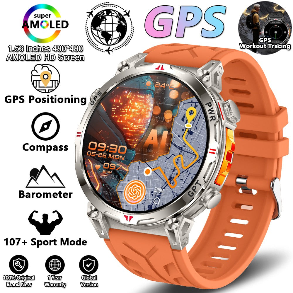 2026 Novo Smartwatch Esportivo Masculino para Áreas Externas com Voz Inteligente GPT GPS Integrado Bússola Barômetro Chamada Bluetooth Natação Impermeável