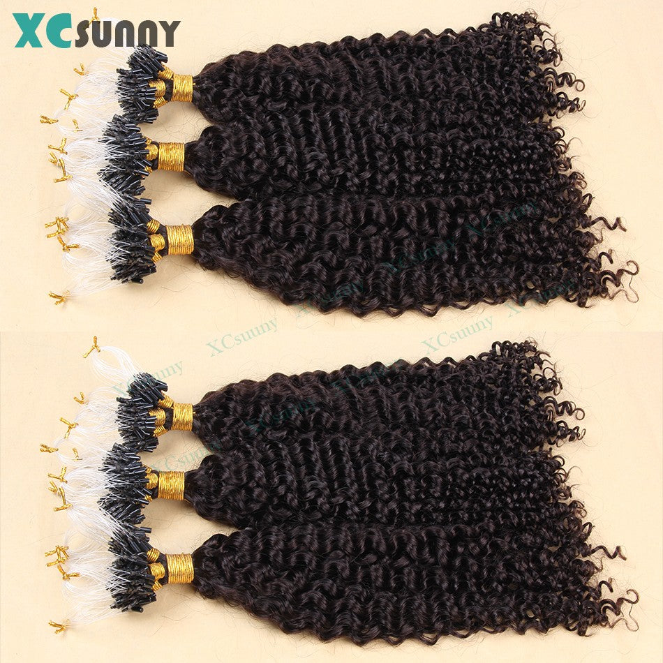 Apliques de Cabelo Humano Micro Ring Loop Cachos Naturais Microlink Tecidos para Mulheres