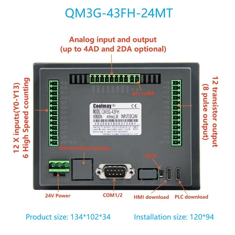 IHM CLP Integrado Tudo-em-Um Coolmay Série QM3G Suporta Personalização Analógica e Ethernet Modelos Disponíveis de 4.3''/5''/7''/10''